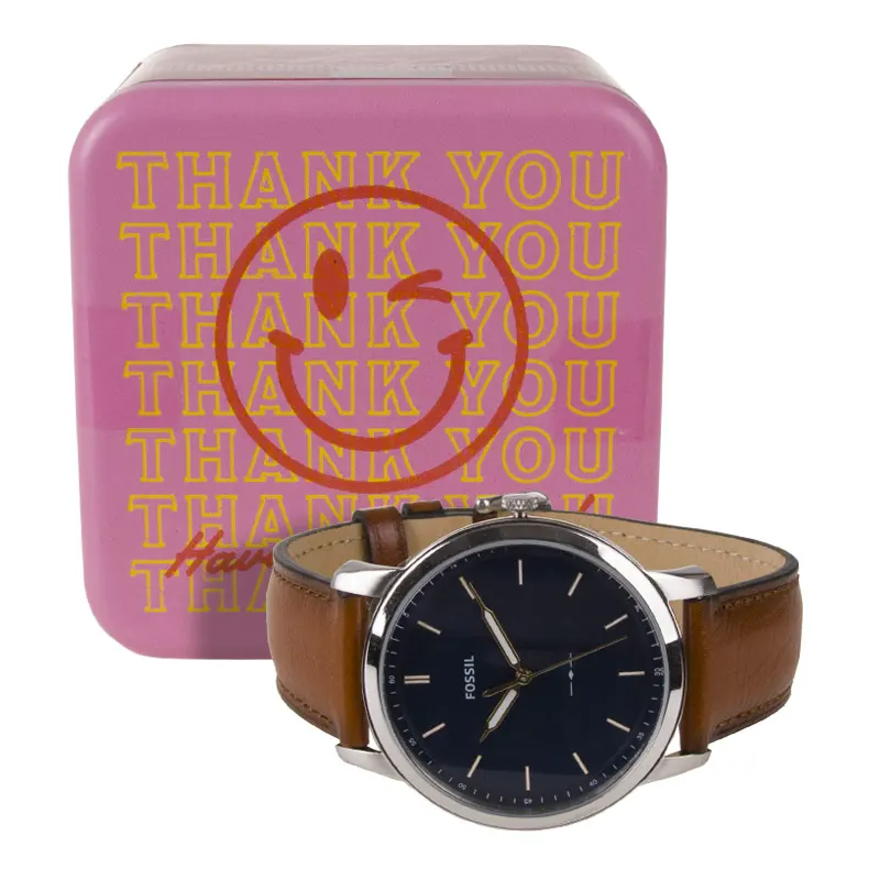 Fossil Minimalist Blue Dial Brown Leather Men's Watch- FS5304